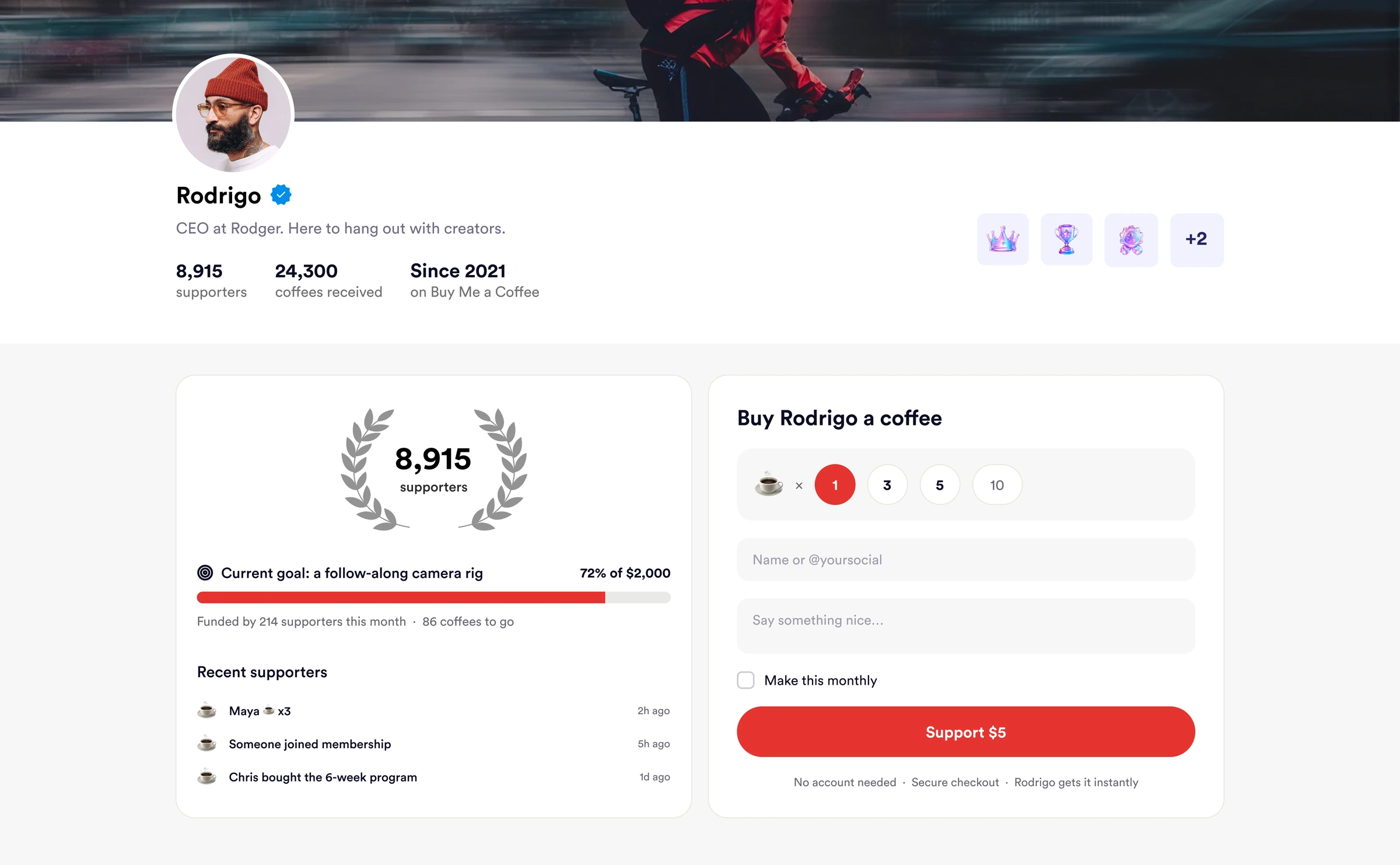 Creator page, support-focused mode